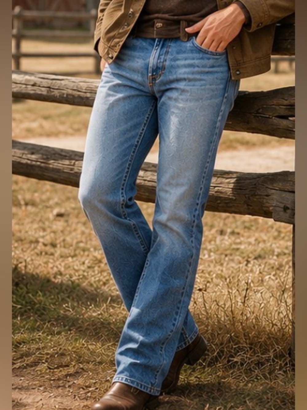 Wrangler Retro Slim Boot Men’s Jeans 35x32 Light Wash 100% Cotton Western